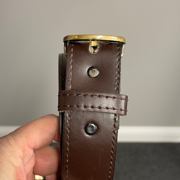 Gucci? Double G solid brass buckle leather belt brown size 50 mens - Picture 2 of 5